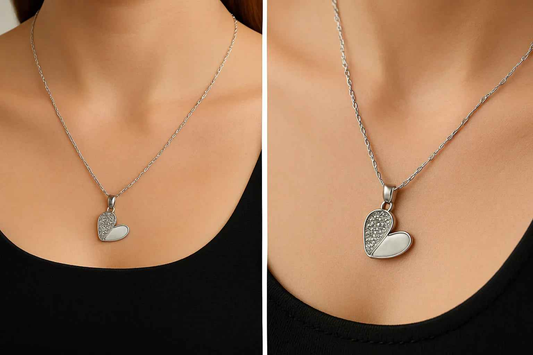 Silver Heart Pendant Necklace for Women & Girls - Elegant Everyday Jewelry - Gems and Glitter