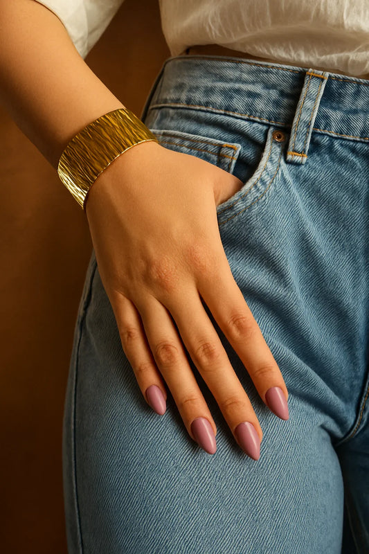 Bold Textured Gold Cuff Bracelet – Anti-Tarnish, Adjustable & Waterproof | Gems and Glitter - Gems and Glitter