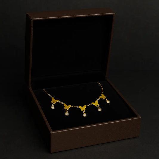 Gold Butterfly Pendant Necklace with CZ Charms – Anti-Tarnish Shine - Gems and Glitter