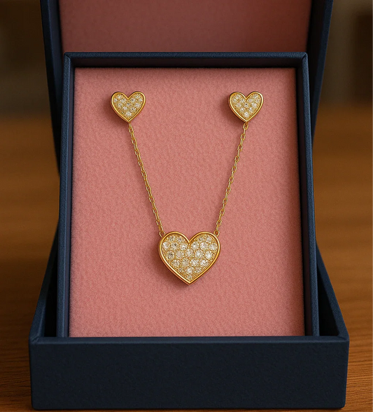 Gold-Plated Heart Pendant Set with Earrings – Dainty Crystal Jewelry - Gems and Glitter
