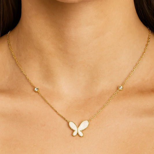 Butterfly Enamel and Gemstone Necklace - Gems and Glitter