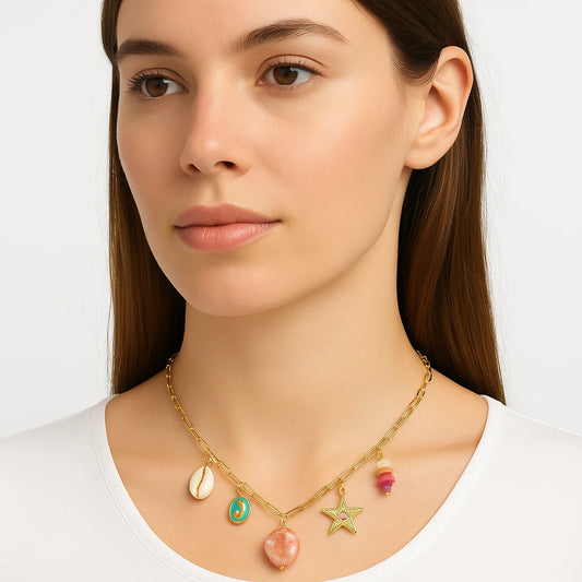 Anti-Tarnish Ocean Charm Necklace – Colorful & Waterproof