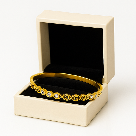 Anti-Tarnish Gold-Plated Crystal Evil Eye Bangle