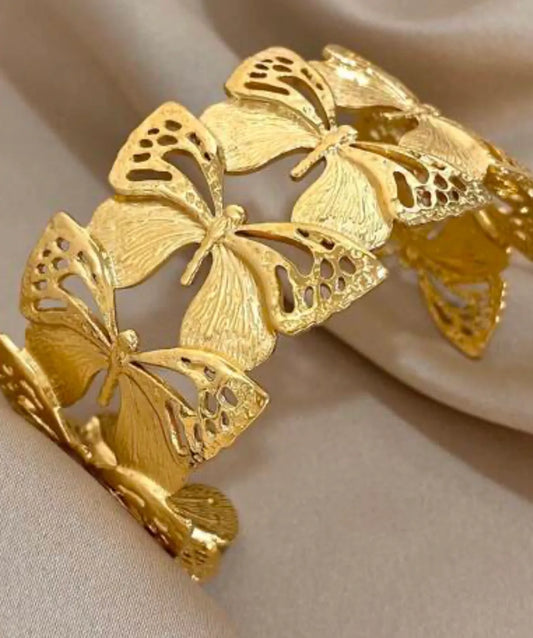 Anti-Tarnish Golden Butterfly Cuff Bracelet – Adjustable & Elegant