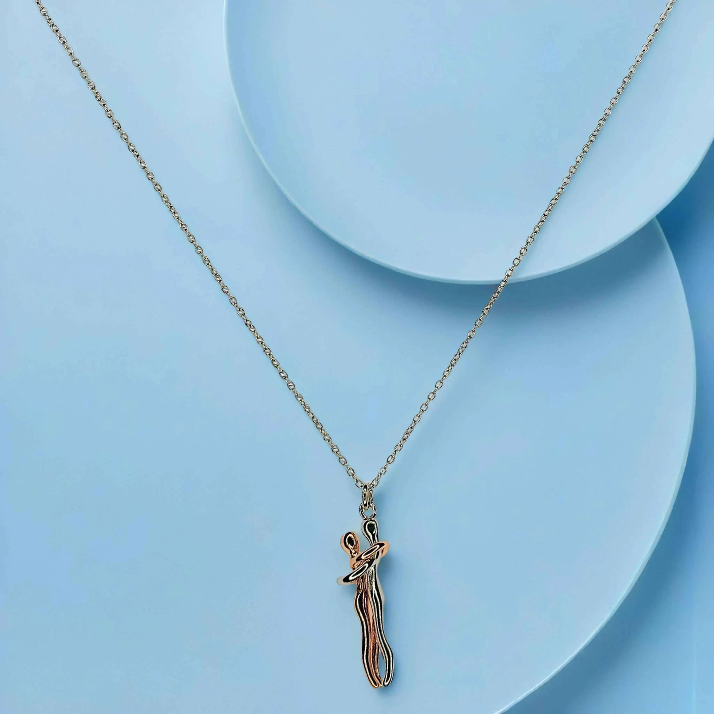 Abstract Couple Necklace – Eternal Embrace Gold Pendant Gems and Glitter