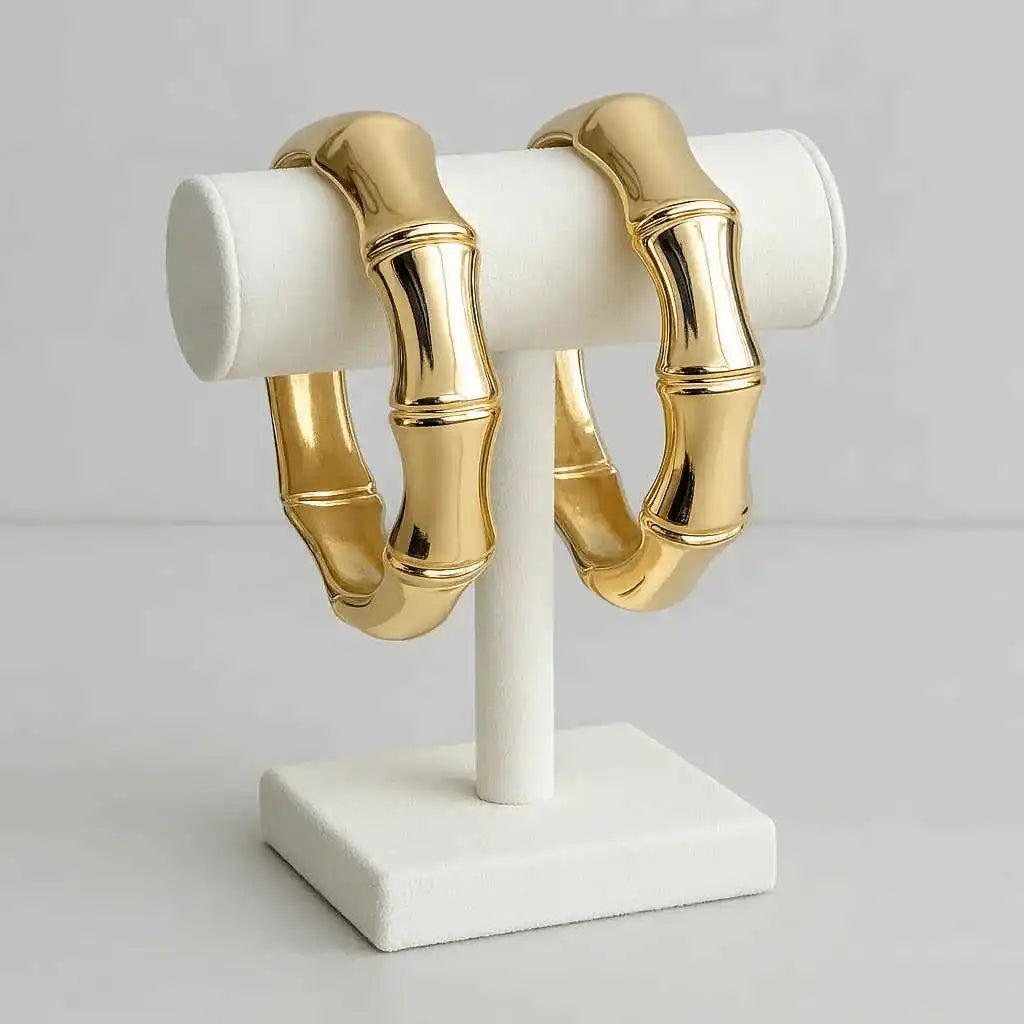 Bold Bamboo-Inspired Gold Bangle – Anti-Tarnish Jewelry