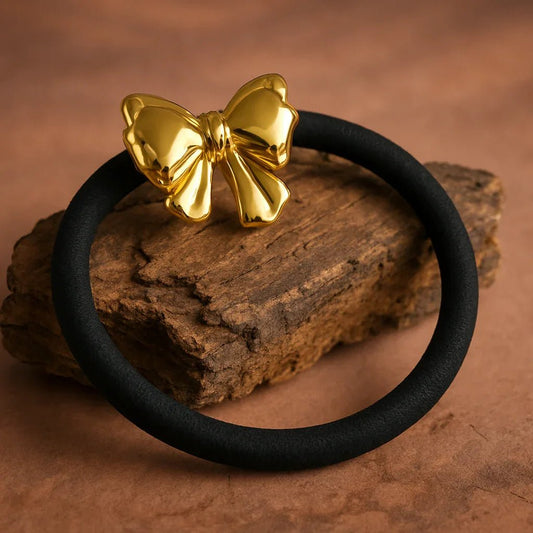 Elegant Gold Bow Hair Tie - Classic and Chic Hair Accessory | Gems and Glitter - Gems and Glitter anta - tarnish