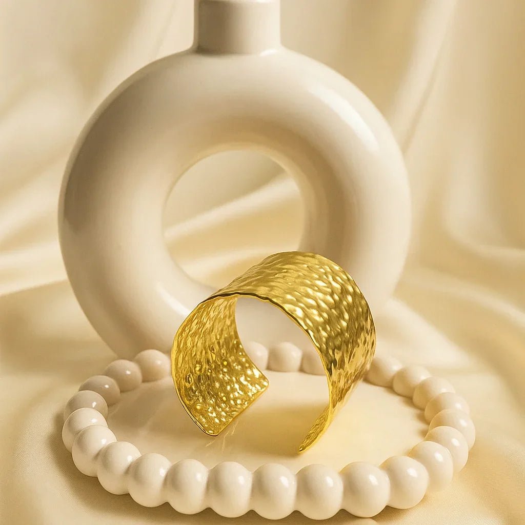 Elegant Hammered Gold Cuff Bracelet – Anti Tarnish & 1 Year Warranty - Gems and Glitter anta - tarnish