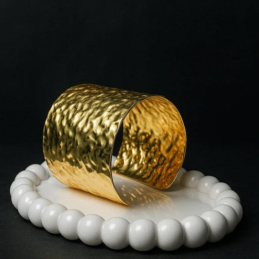 Elegant Hammered Gold Cuff Bracelet – Anti Tarnish & 1 Year Warranty - Gems and Glitter anta - tarnish