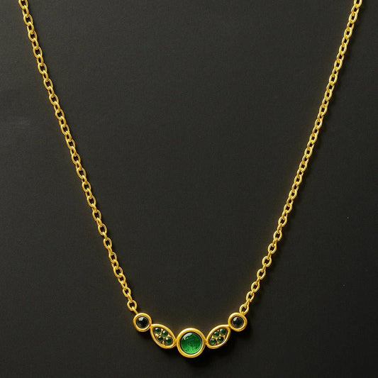 Emerald Trio Gold Necklace with Anti - Tarnish Coating - Gems and Glitter anta - tarnish