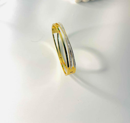 Glimmering Gold Bangle with Diamond Accents - Gems and Glitter anta - tarnish