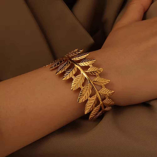 Gold Leaf Bangle Bracelet - 18K Gold Plated Jewelry | Gems and Glitter - Gems and Glitter anta - tarnish
