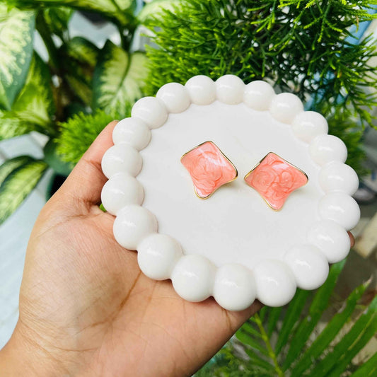 Gold - Rimmed Pink Charm Earrings – Elegant Studs by Gems and Glitter - Gems and Glitter anta - tarnish