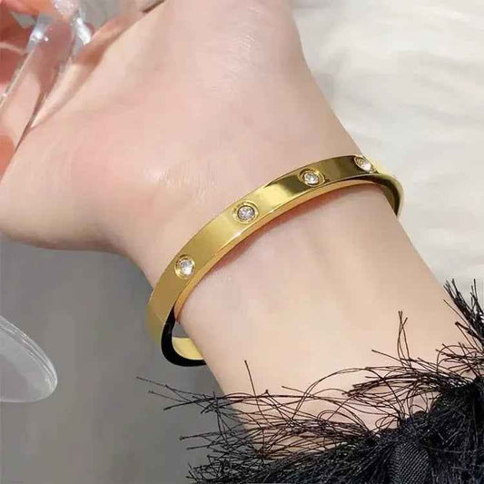 Golden Crystal Bangle – Luxe Band Unisex Designer Jewelry - Gems and Glitter anta - tarnish