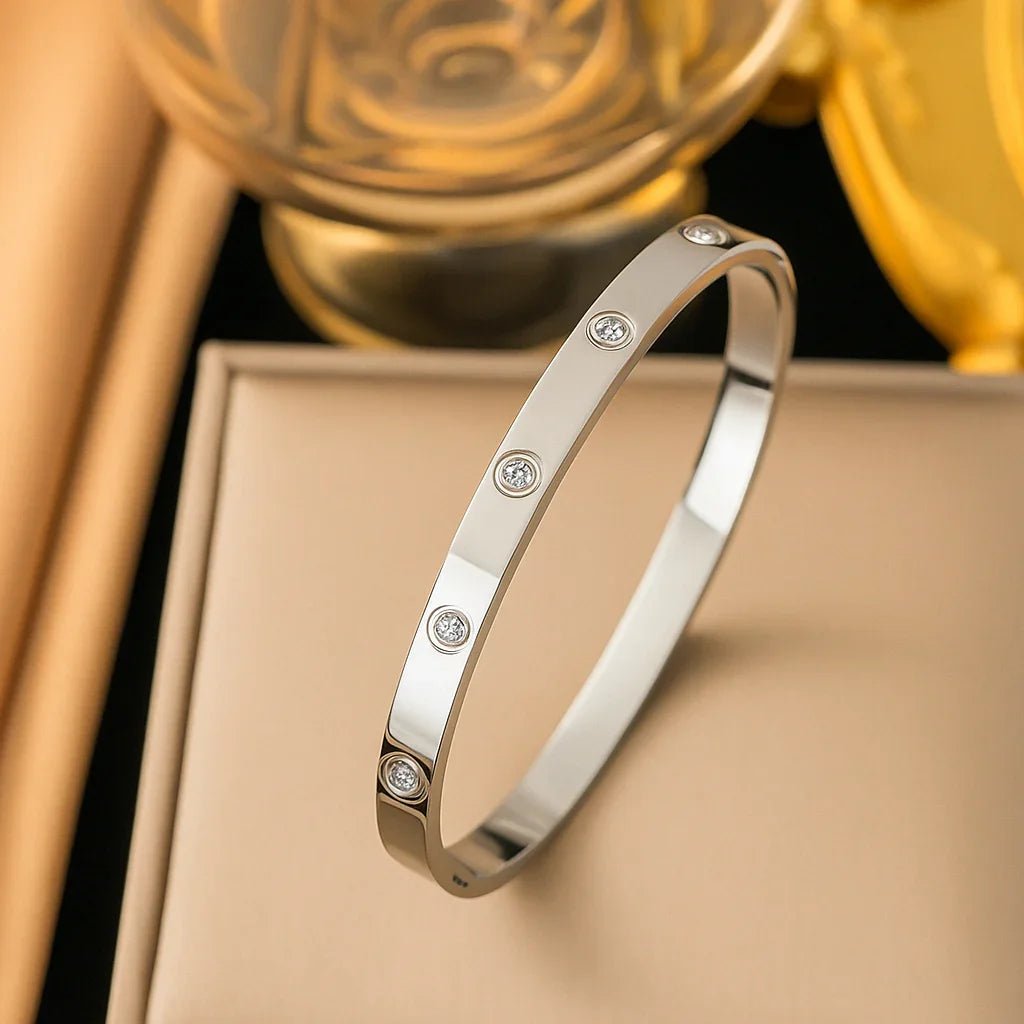 Golden Crystal Bangle – Luxe Band Unisex Designer Jewelry - Gems and Glitter anta - tarnish