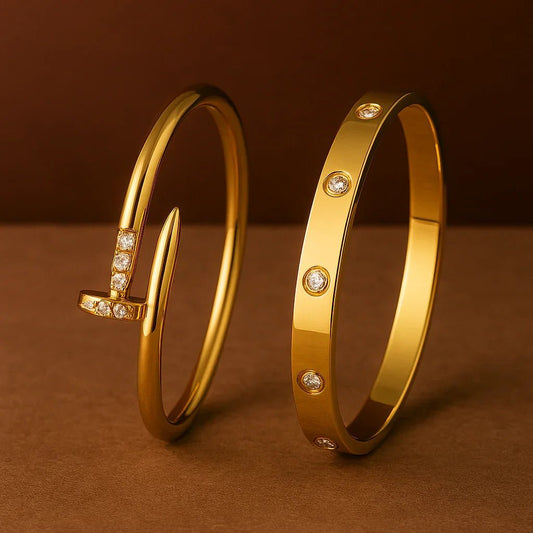 Luxury Gold - Plated Designer Bracelet Combo – Anti - Tarnish, Diamond Finish, Waterproof - Gems and Glitter anta - tarnish