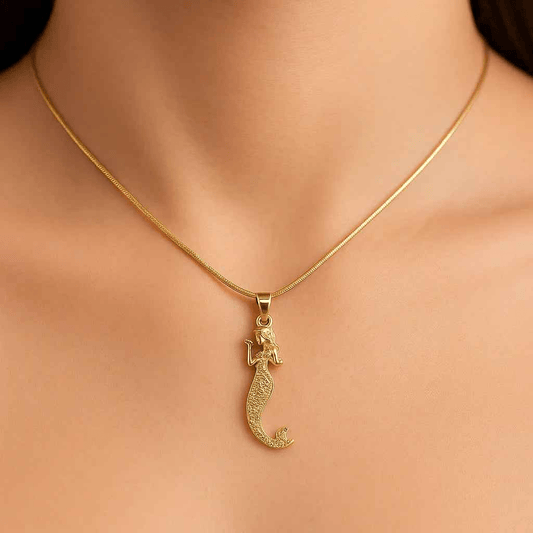Mermaid Pendant Necklace – Golden Siren Charm Jewelry - Gems and Glitter anta - tarnish