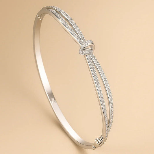 Rose Gold Knot Bangle with Diamond Accents - Gems and Glitter anta - tarnish