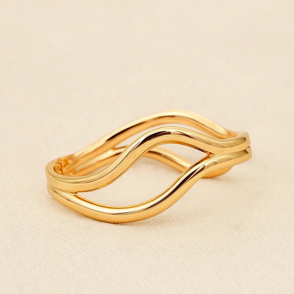 Wave Design Gold Bangle with Anti - Tarnish Coating - Gems and Glitter anta - tarnish