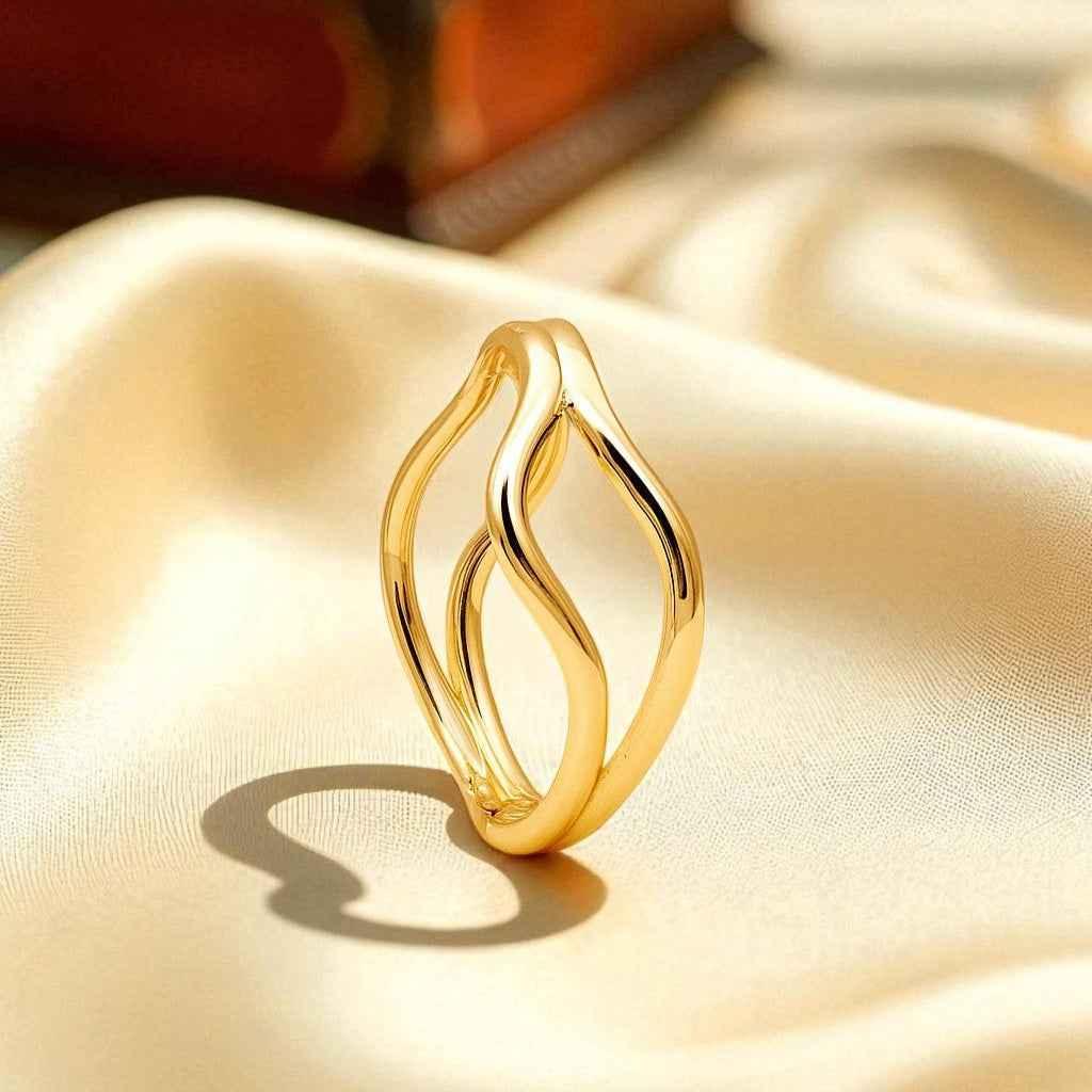 Wave Design Gold Bangle with Anti - Tarnish Coating - Gems and Glitter anta - tarnish