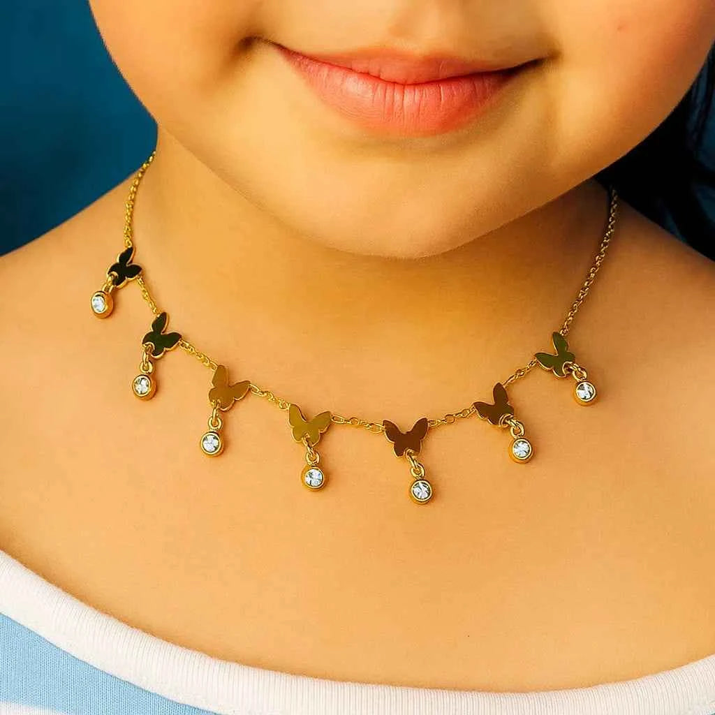 Gold Butterfly Pendant Necklace with CZ Charms – Anti-Tarnish Shine