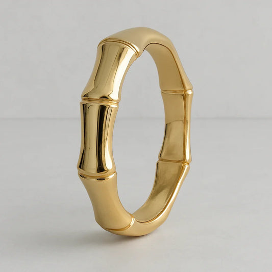 Bold Bamboo-Inspired Gold Bangle
