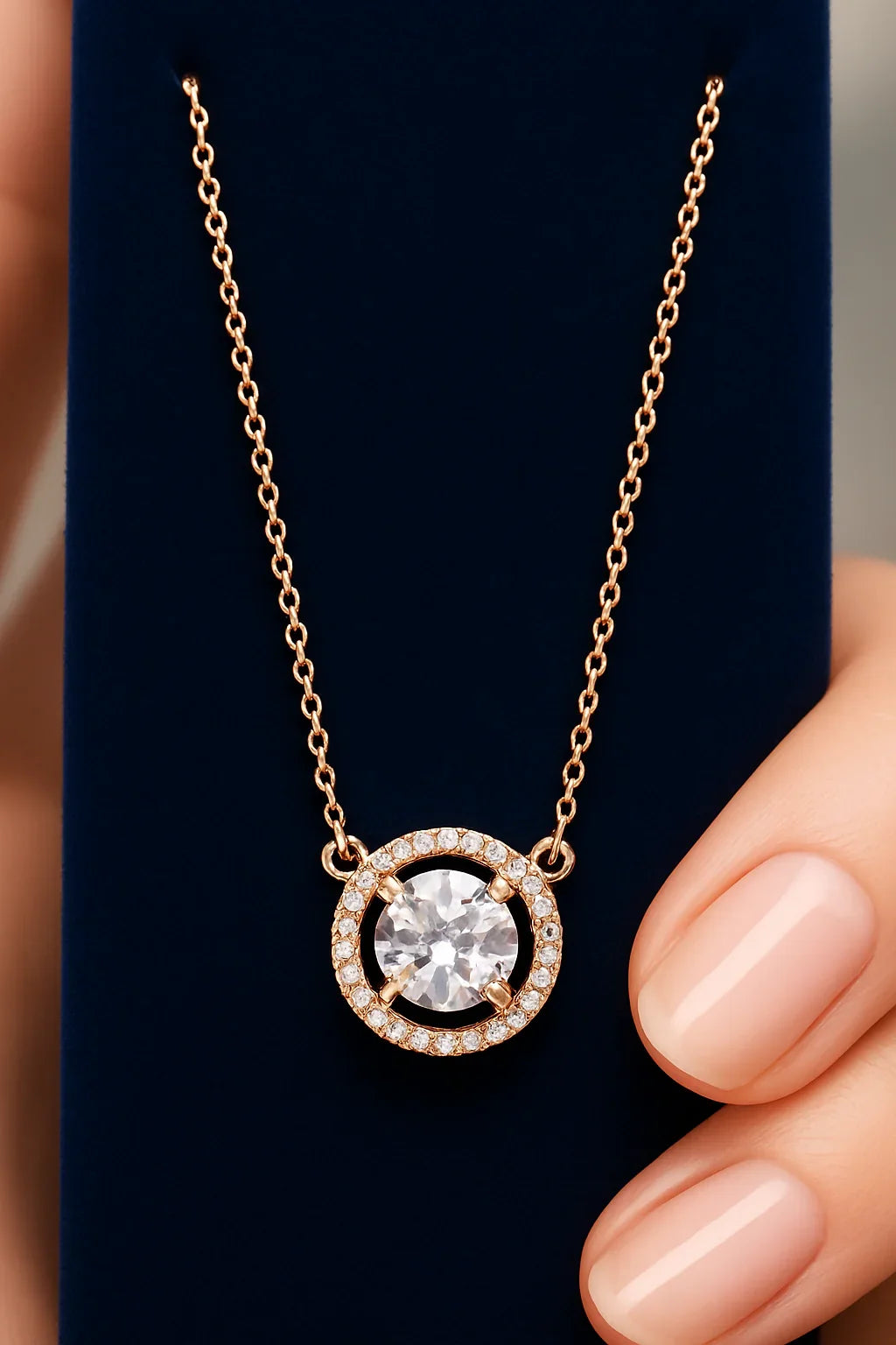 Rose Gold Plated Halo Pendant Necklace - Gems and Glitter