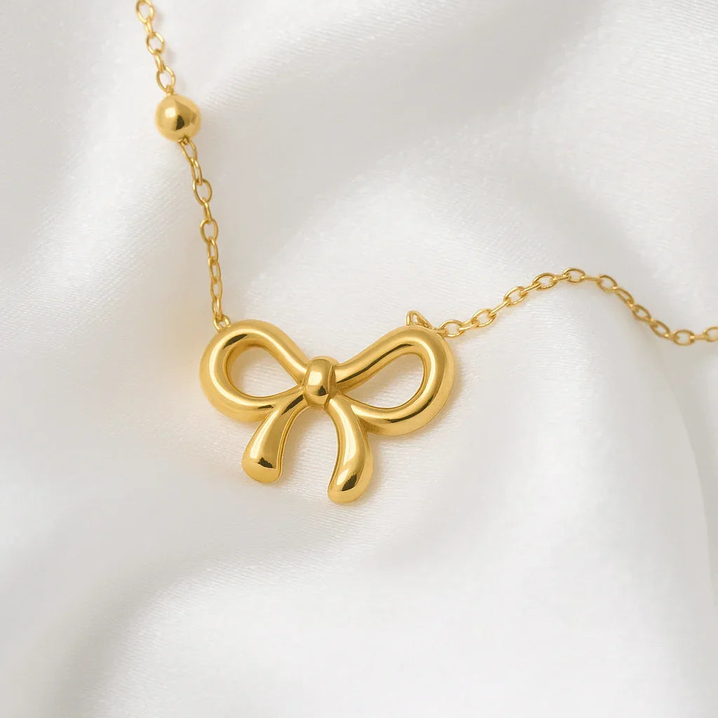 Gold-Plated Bow Pendant Necklace – Elegant & Minimal - Gems and Glitter