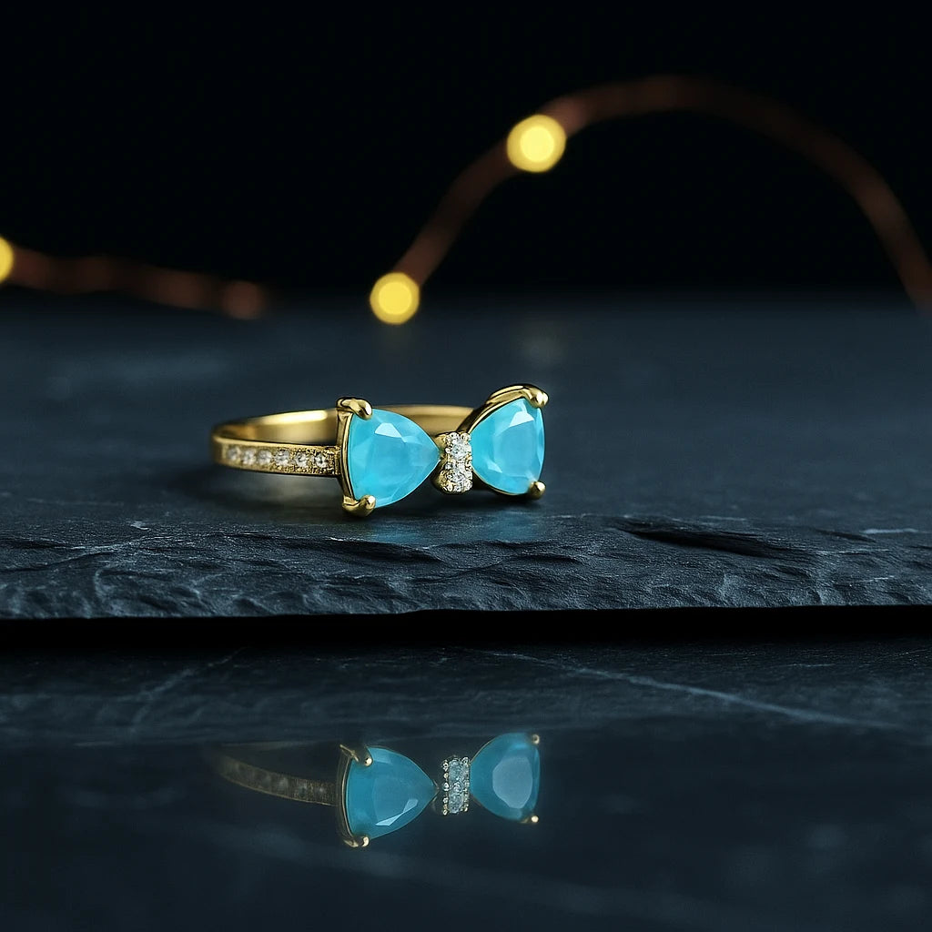 Anti Tarnish Blue Bow Ring – Premium Waterproof Crystal Ring