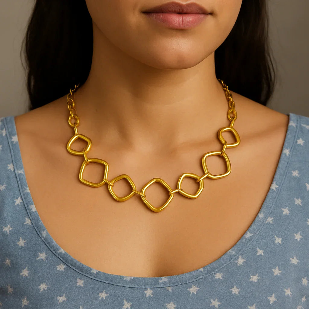 Gems and Glitter Gold-Tone Link Necklace – Bold Statement Jewelry | Anti-Tarnish, Stylish & Durable - Gems and Glitter