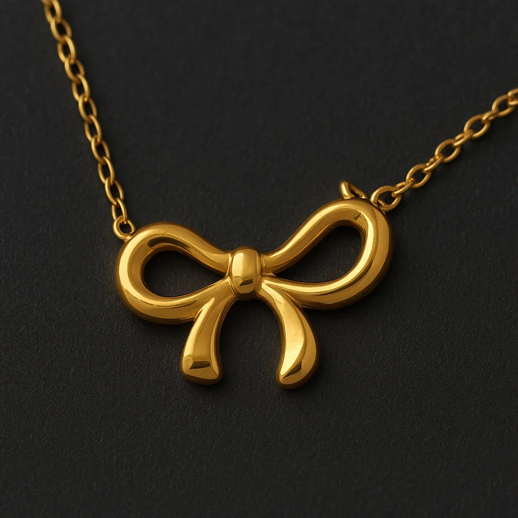 Gold-Plated Bow Pendant Necklace – Elegant & Minimal - Gems and Glitter