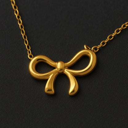 Gold-Plated Bow Pendant Necklace – Elegant & Minimal - Gems and Glitter