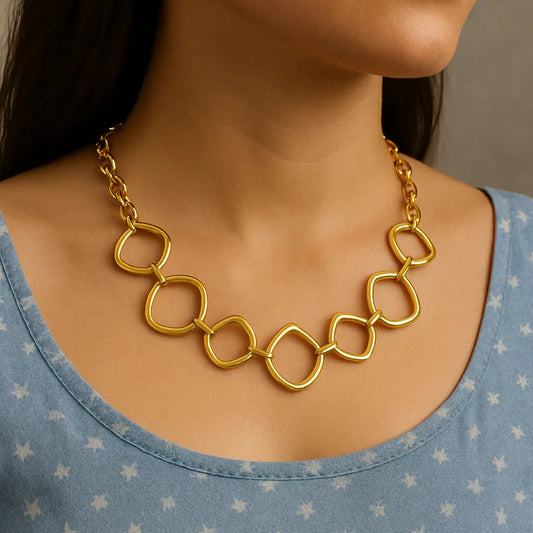 Gems and Glitter Gold-Tone Link Necklace – Bold Statement Jewelry | Anti-Tarnish, Stylish & Durable - Gems and Glitter