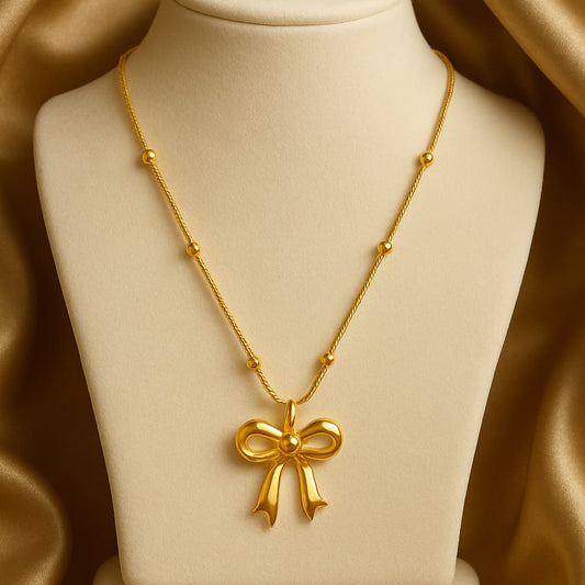Anti-Tarnish Gold-Plated Bow Pendant Necklace with Chain