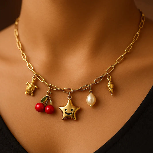 Anti-Tarnish Gold Charm Necklace – Fun & Stylish Jewelry - Gems and Glitter