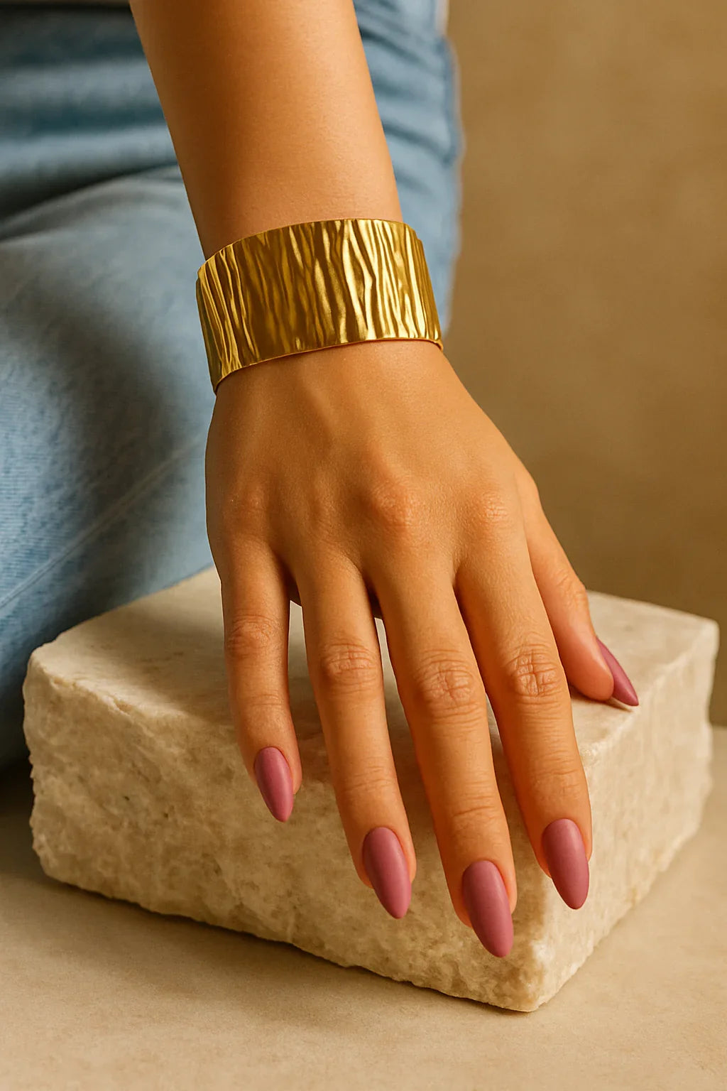 Bold Textured Gold Cuff Bracelet – Anti-Tarnish, Adjustable & Waterproof | Gems and Glitter - Gems and Glitter