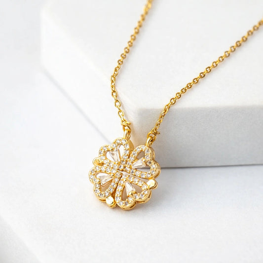 Magnetic Clover to Heart Pendant Necklace for Women – 2-in-1 Convertible Design