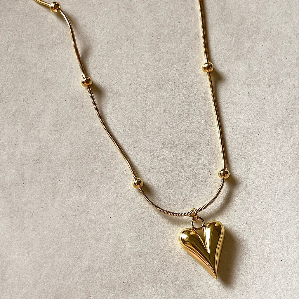 Heart Pendant Necklace – Adjustable Gold-Tone Anti-Tarnish Chain - Gems and Glitter