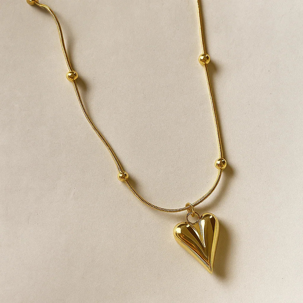 Heart Pendant Necklace – Adjustable Gold-Tone Anti-Tarnish Chain - Gems and Glitter