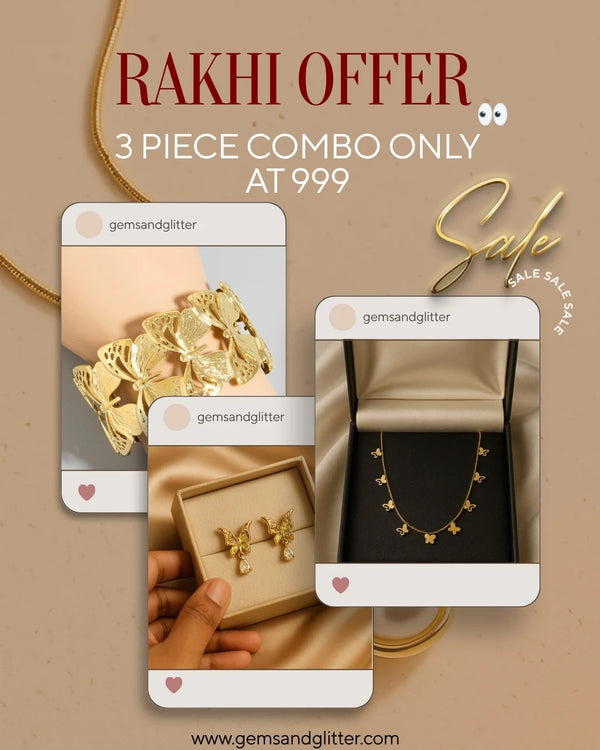 Rakhi Special 3-Piece Jewelry Combo – Anti-Tarnish Festive Gift Set - Gems and Glitter