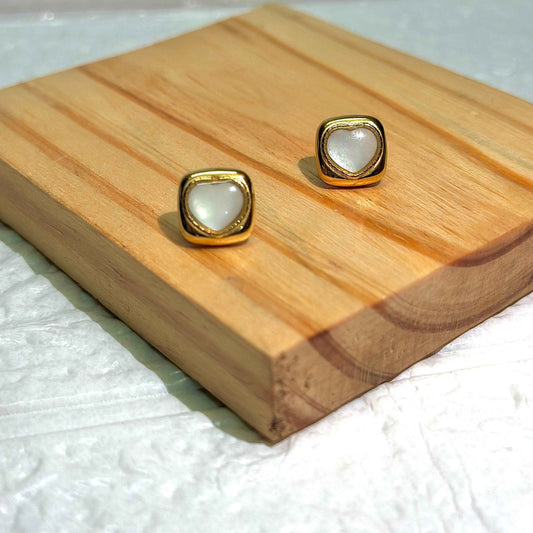 Elegant Square Pearl Stud Earrings – Gold-Tone, Anti-Tarnish Finish - Gems and Glitter