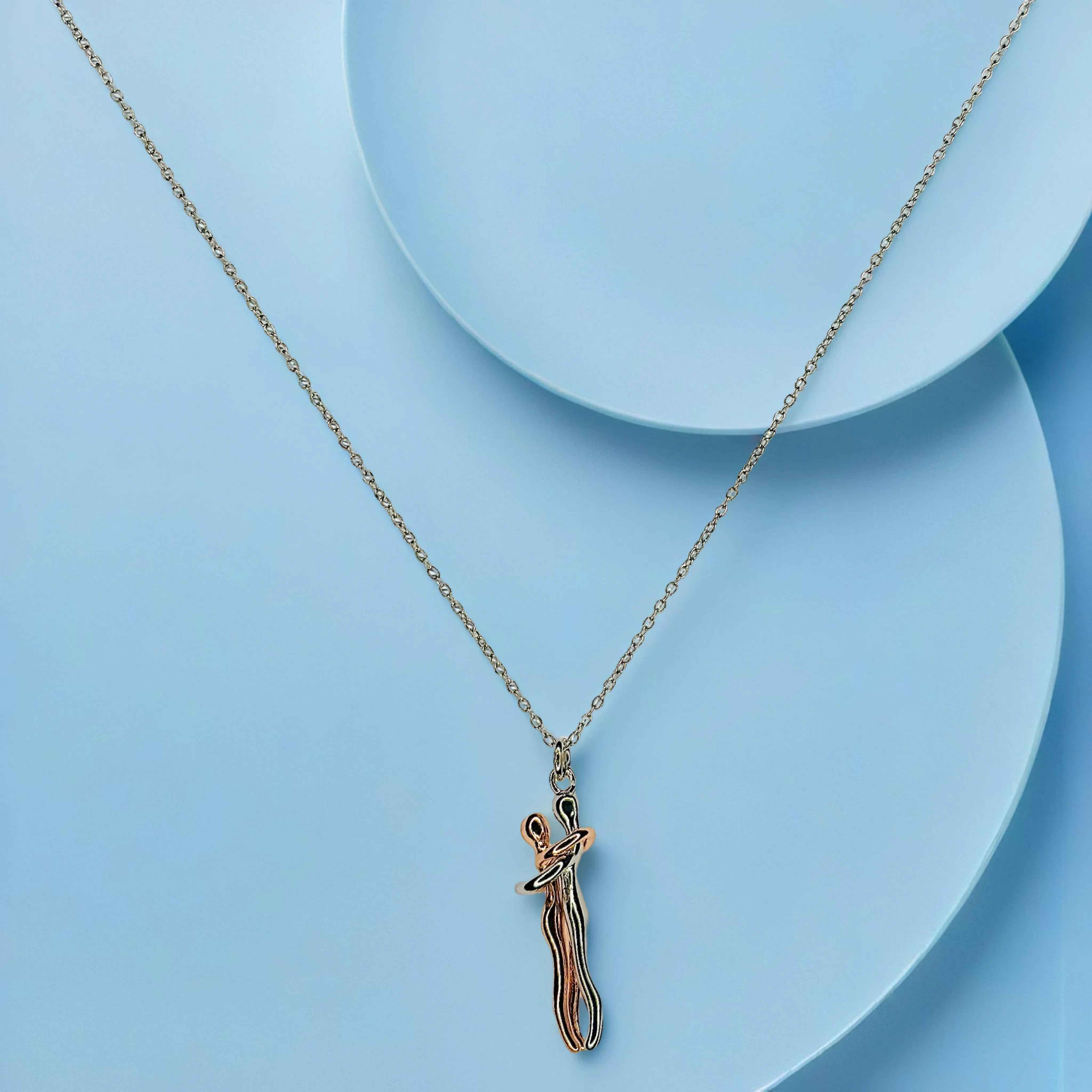 Abstract Couple Necklace – Eternal Embrace Gold Pendant - Gems and Glitter