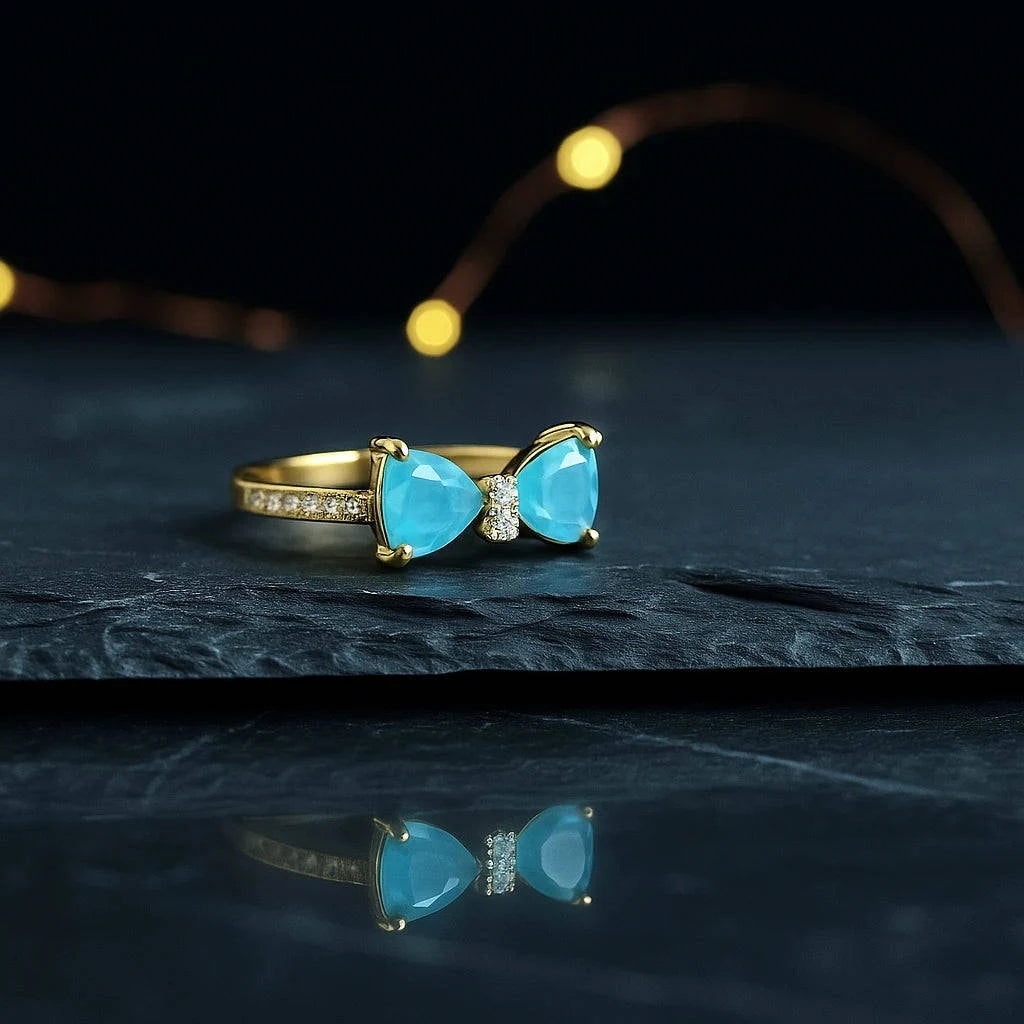 Anti Tarnish Blue Bow Ring – Premium Waterproof Crystal Ring Gems and Glitter