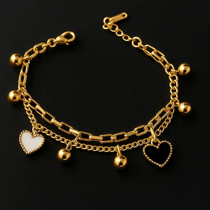 Anti-Tarnish - Anti-Tarnish Dual Heart Charm Gold Bracelet – Waterproof & Elegant - Gems and Glitter