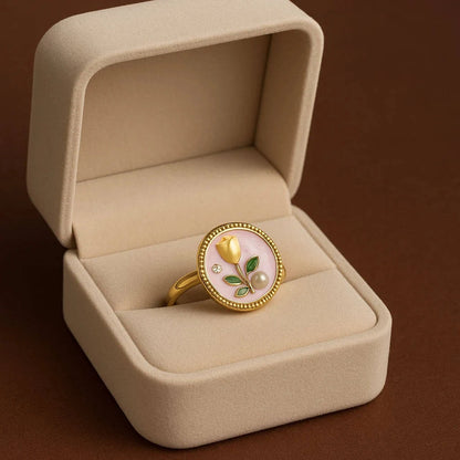 Anti Tarnish Floral Pearl Ring – Enamel Rose Design Gems and Glitter