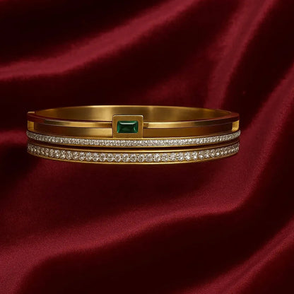 Anti-Tarnish Gold Bangle with Green Gemstone – Elegant & Durable Gems and Glitter