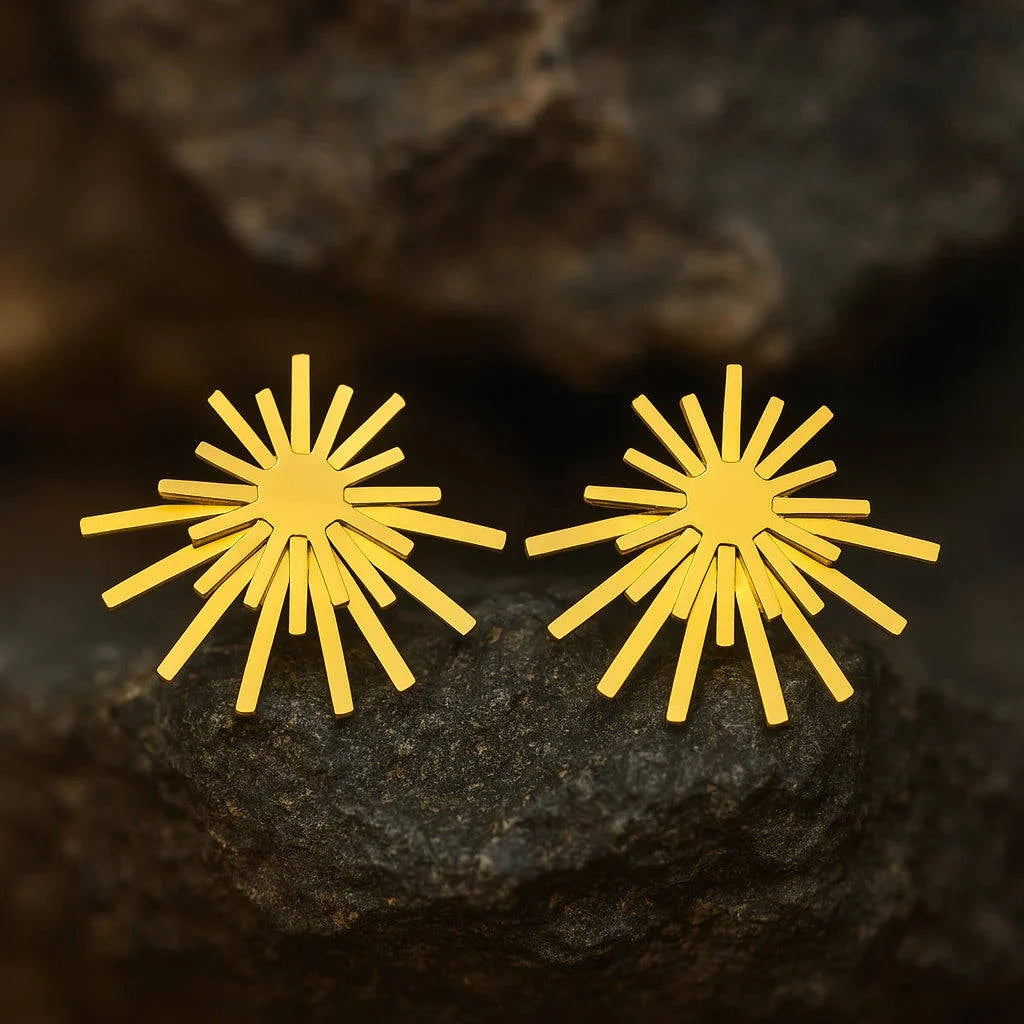 Anti-Tarnish Gold-Plated Sunburst Earrings - Gems and Glitter