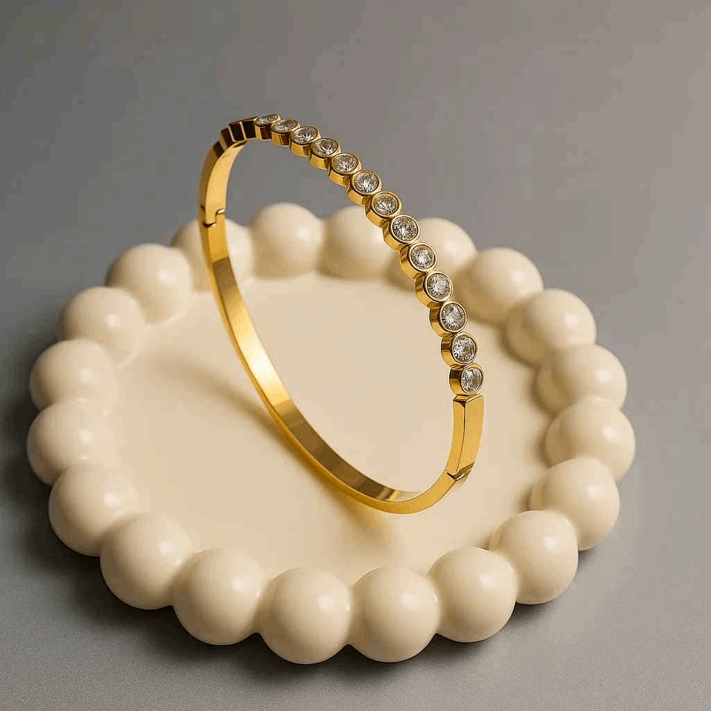 Anti - Tarnish Gold Tone Bangle Bracelet – Gemstone Accent Elegance - Gems and Glitter anta - tarnish