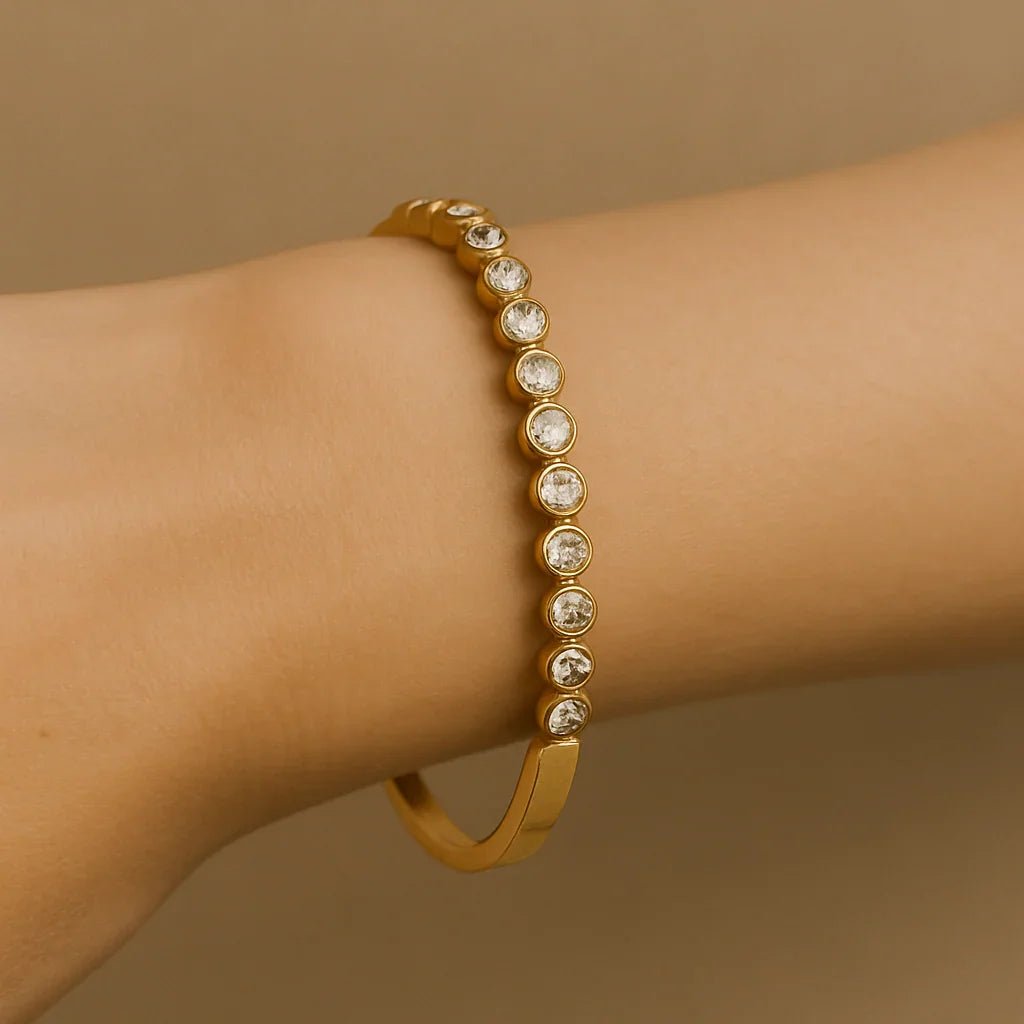 Anti - Tarnish Gold Tone Bangle Bracelet – Gemstone Accent Elegance - Gems and Glitter anta - tarnish