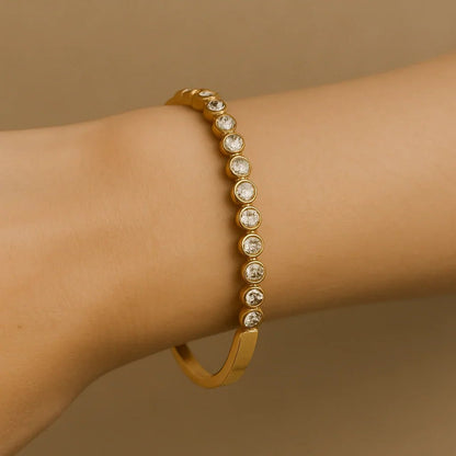 Anti - Tarnish Gold Tone Bangle Bracelet – Gemstone Accent Elegance - Gems and Glitter anta - tarnish